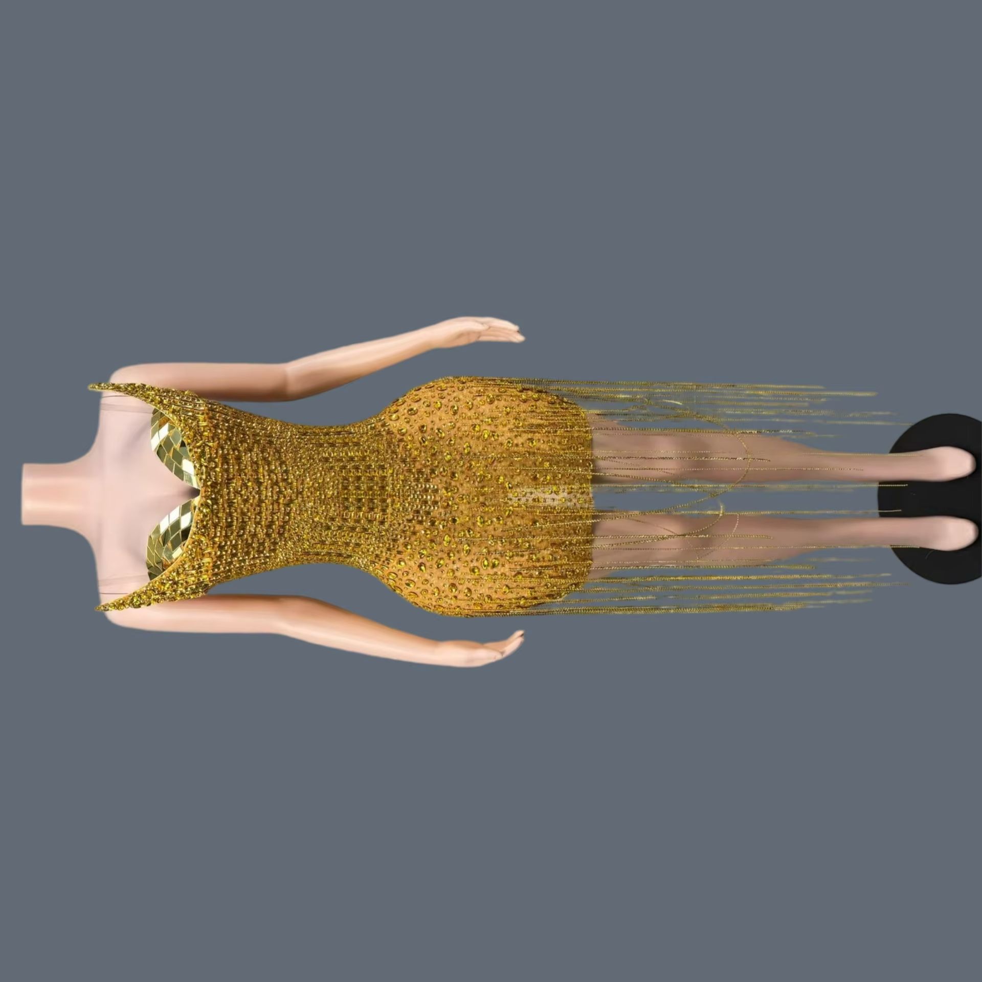 Sparkly Rhinestone Club Party Dress - Birthday Celebrate Party Gold Luxury Cocktail