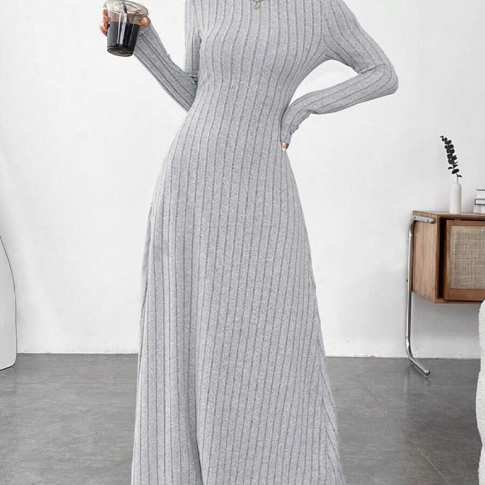 Elegant Autumn High Collar Lon - Bodycon Long Sleeve Ribbed Dress ulasan dan harga