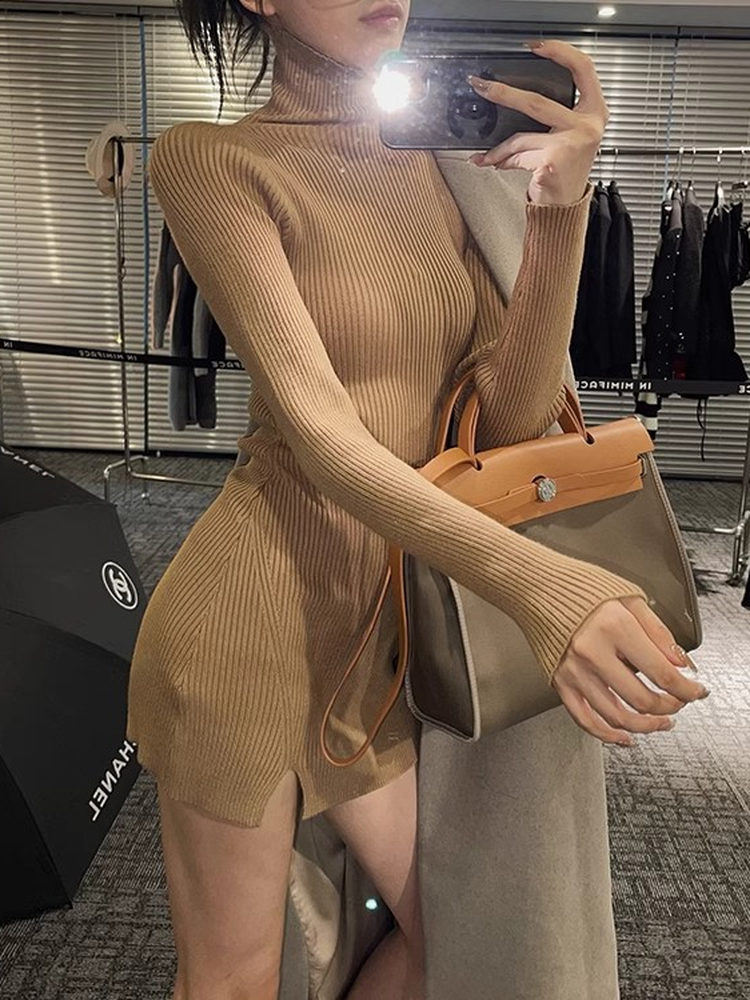 Women Bodycon Mini Knit Dress  - Bodycon Long Sleeve Ribbed Dress ulasan dan harga
