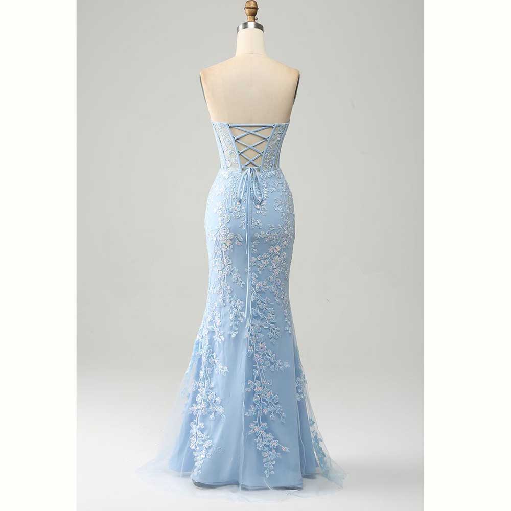 Elegant Light Blue Satin Women - Elegant Satin Evening Gown Split ulasan dan harga