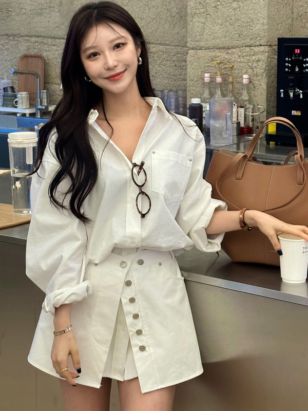 White Shirt Dress Women's Kore - Korean Style A Line Shirt Dress ulasan dan harga