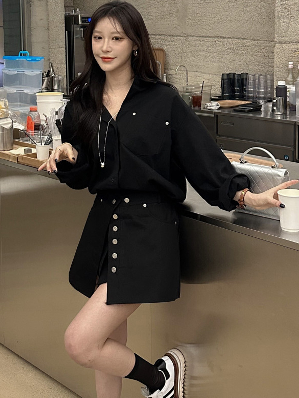 White Shirt Dress Women's Kore - Korean Style A Line Shirt Dress ulasan dan harga