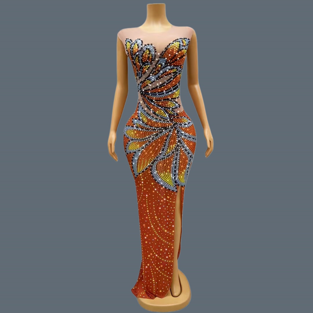 Women Sleeveless Mesh Maxi Dre - Sparkly Rhinestone Club Party Dress ulasan dan harga