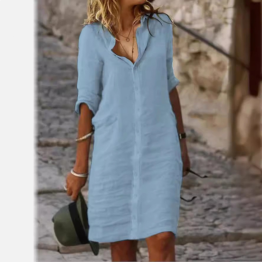 Loose Fit Button Down Midi Shi - Casual Loose Linen Shirt Dress ulasan dan harga