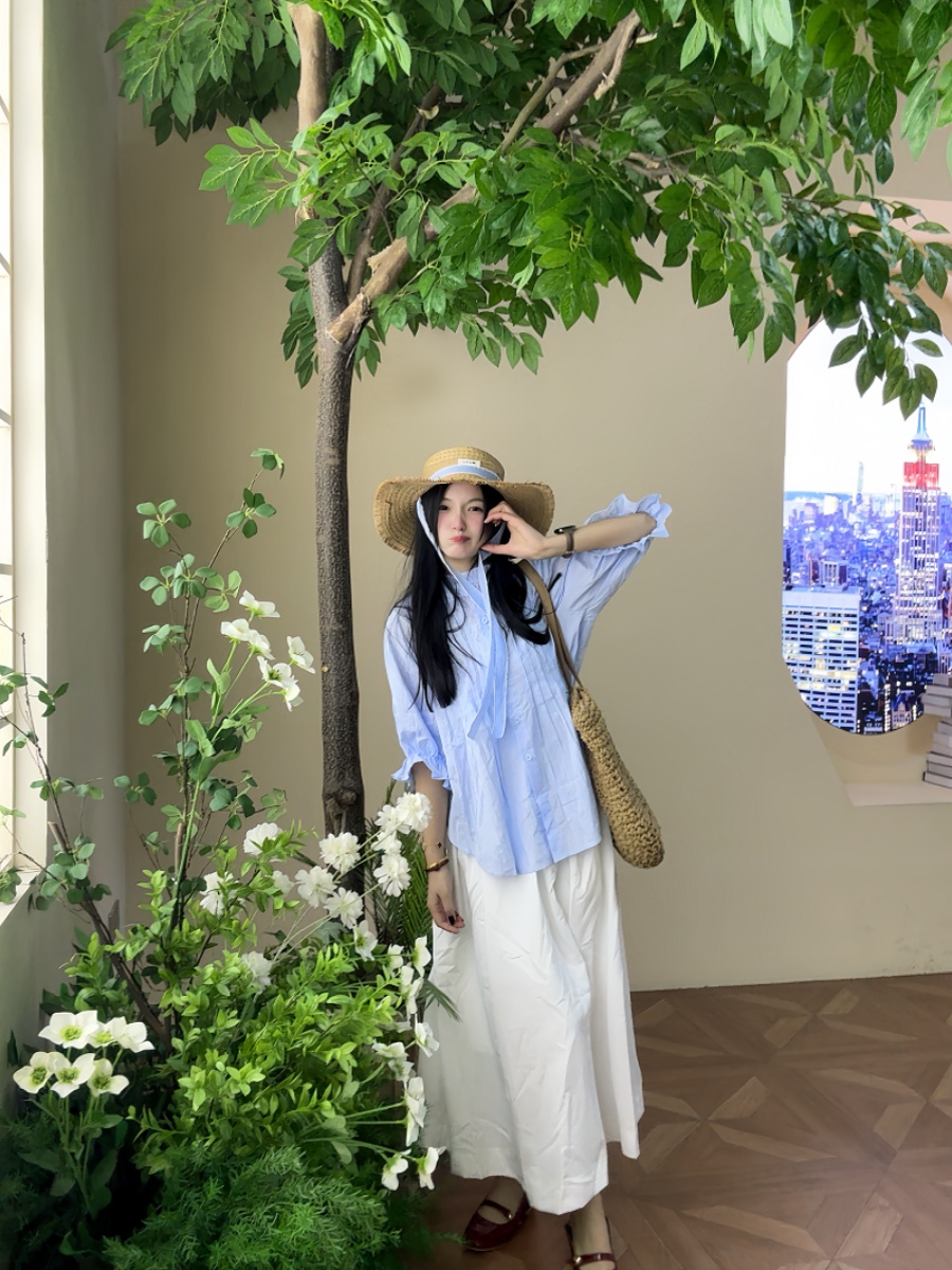 plus Size Women's Blue Bubble  - Korean Style A Line Shirt Dress ulasan dan harga