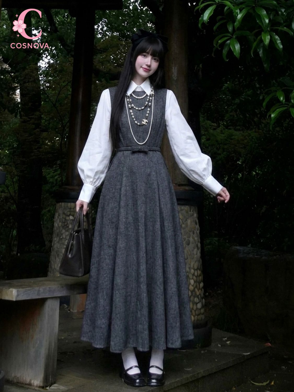 Korean Hepburn Style 2 Piece D - Korean Style A Line Shirt Dress ulasan dan harga