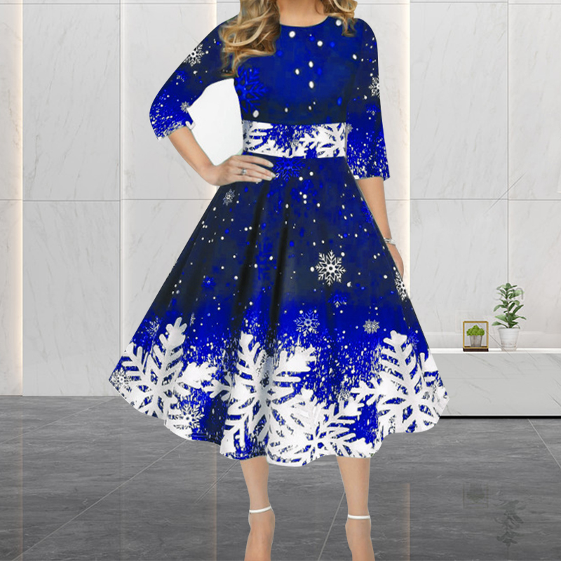 Winter Christmas Dresses Women - French Vintage Floral Midi Dress ulasan dan harga