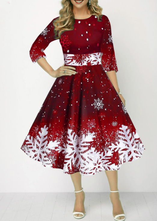 Winter Christmas Dresses Women - French Vintage Floral Midi Dress ulasan dan harga