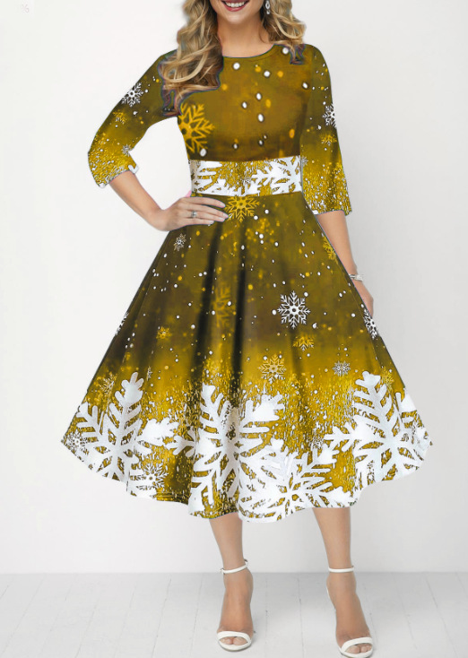 Winter Christmas Dresses Women - French Vintage Floral Midi Dress ulasan dan harga