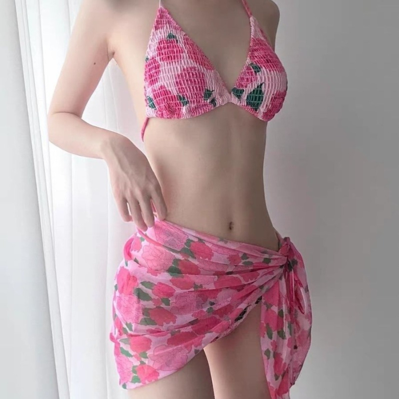 New Fashion Ribbed Floral Biki - Swimwear ulasan dan harga