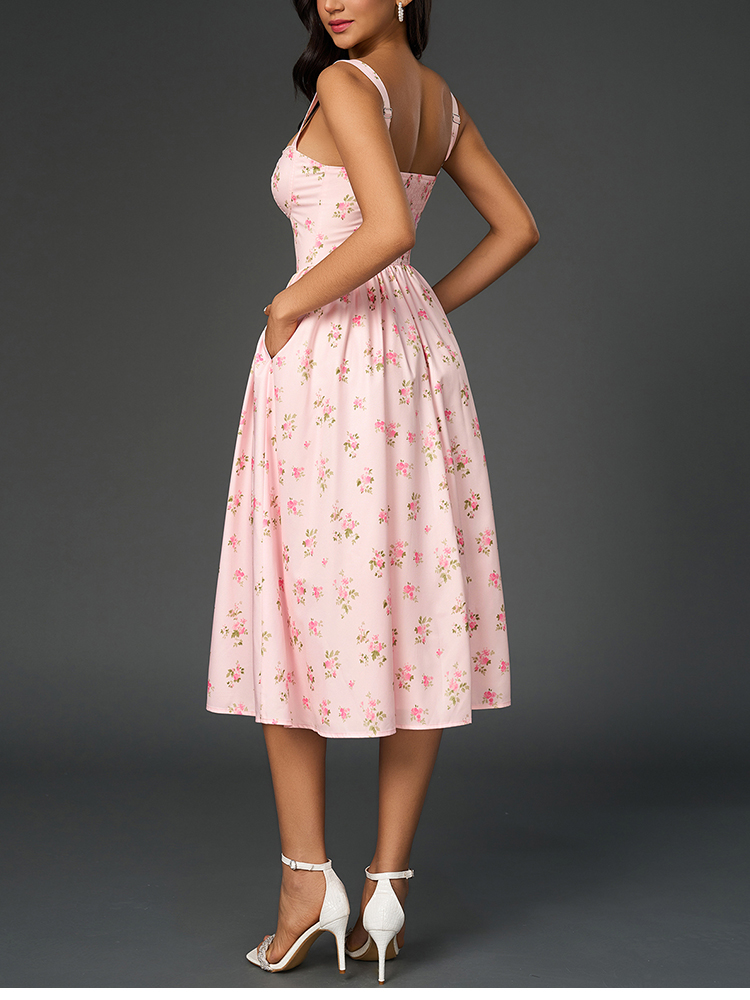 NewAsia Women's Floral Print S - French Vintage Floral Midi Dress ulasan dan harga