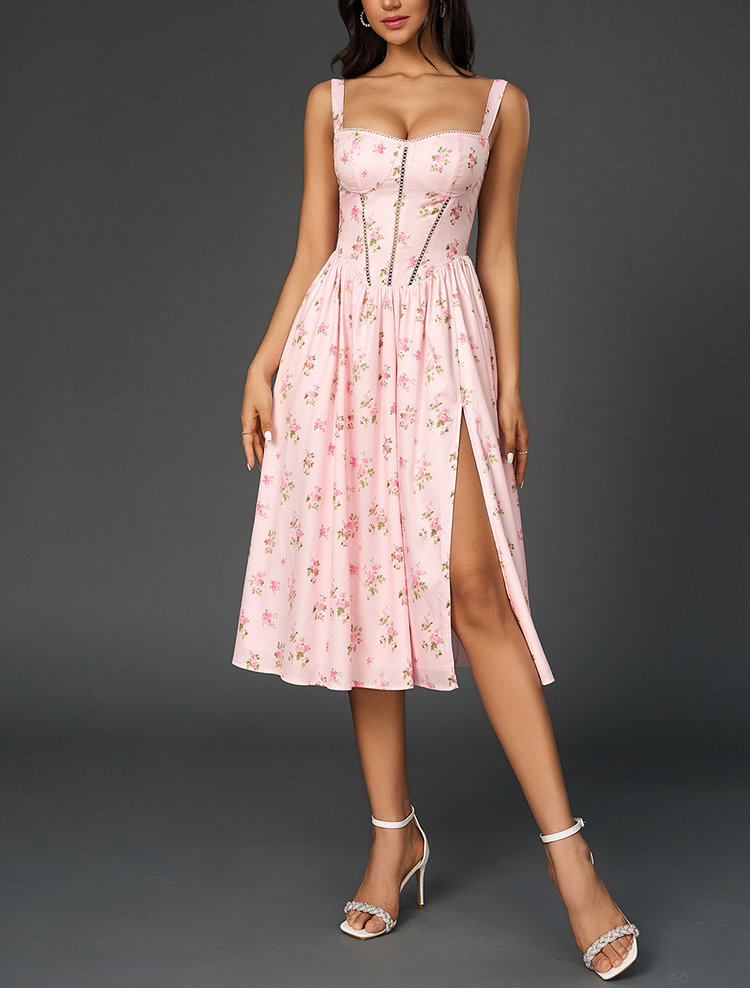 NewAsia Women's Floral Print S - French Vintage Floral Midi Dress ulasan dan harga
