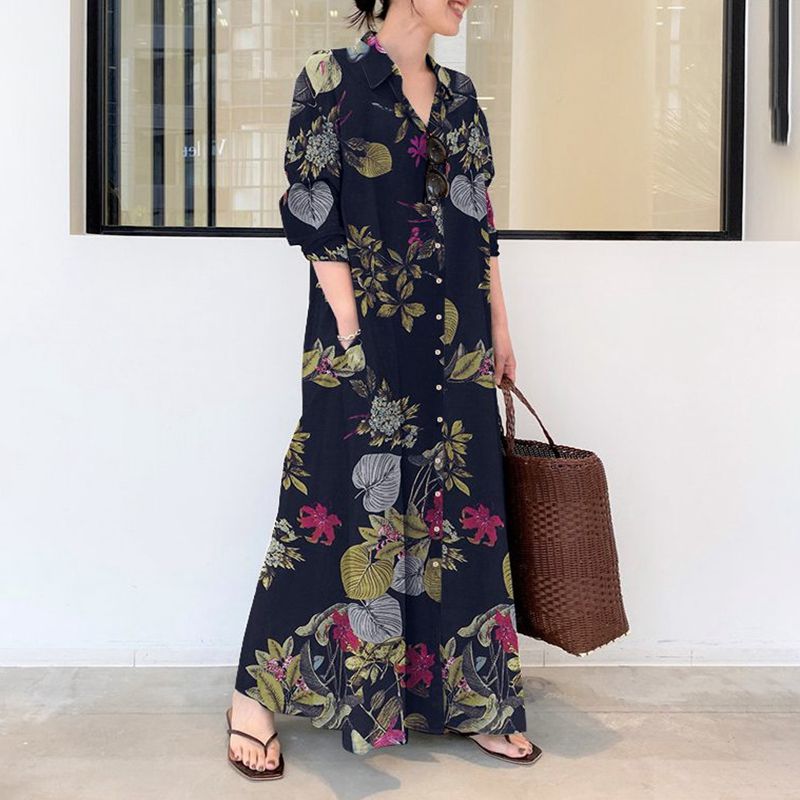 Autumn new plus size casual co - Casual Loose Linen Shirt Dress ulasan dan harga