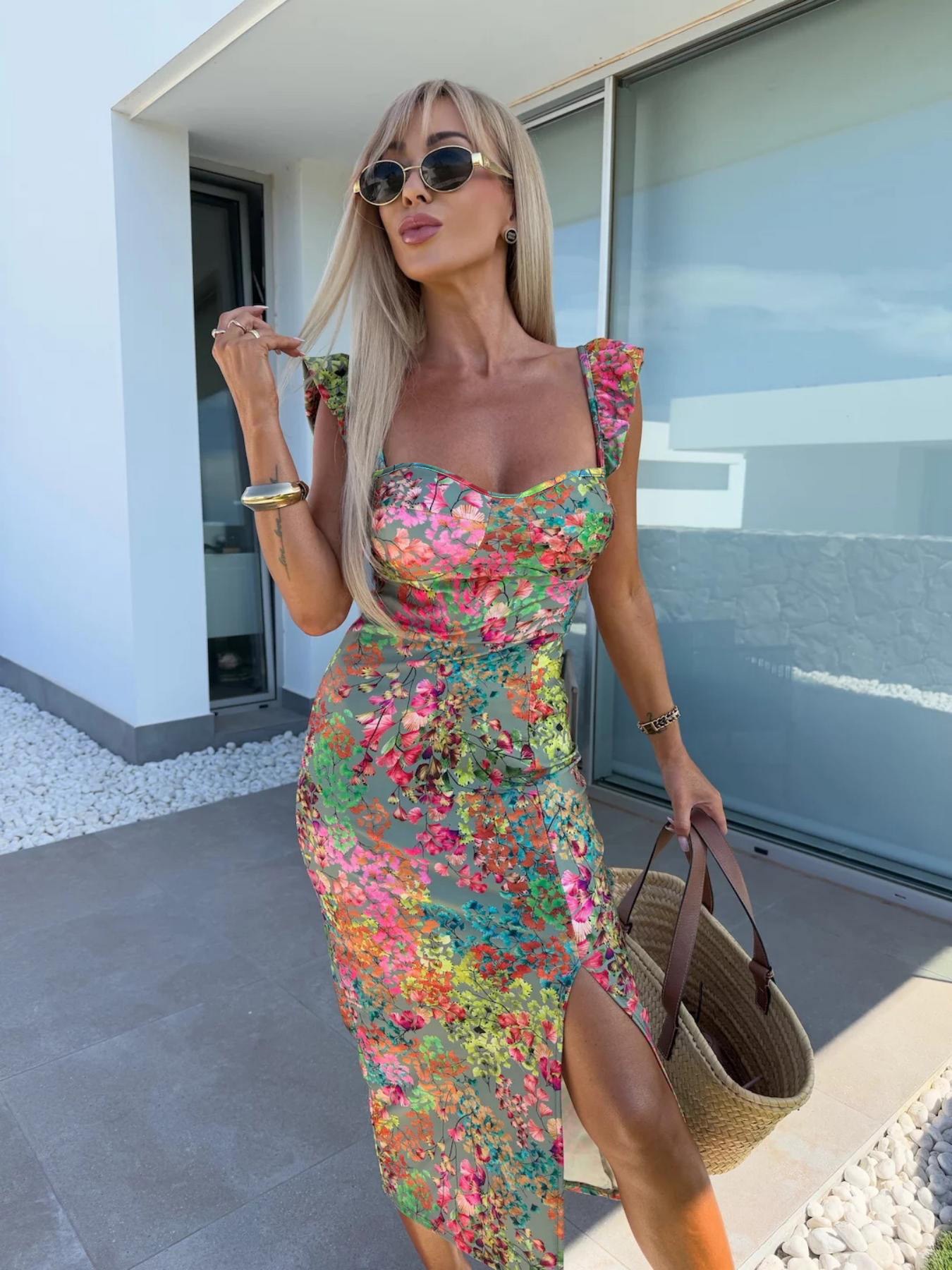 New European and American Summ - French Vintage Floral Midi Dress ulasan dan harga