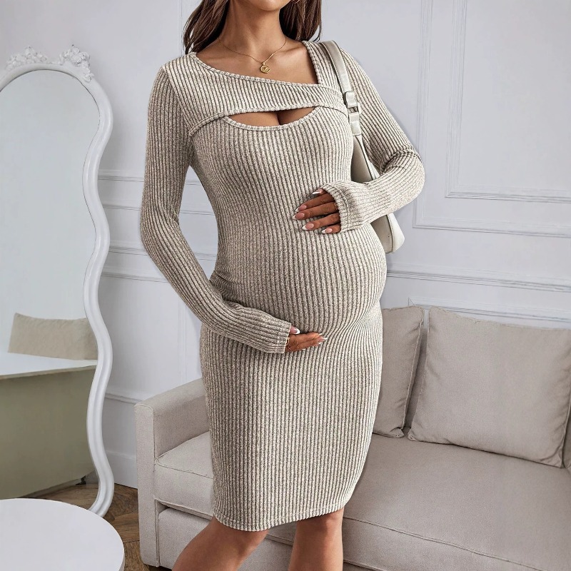 Maternity Clothes Long-sleeved - Bodycon Long Sleeve Ribbed Dress ulasan dan harga