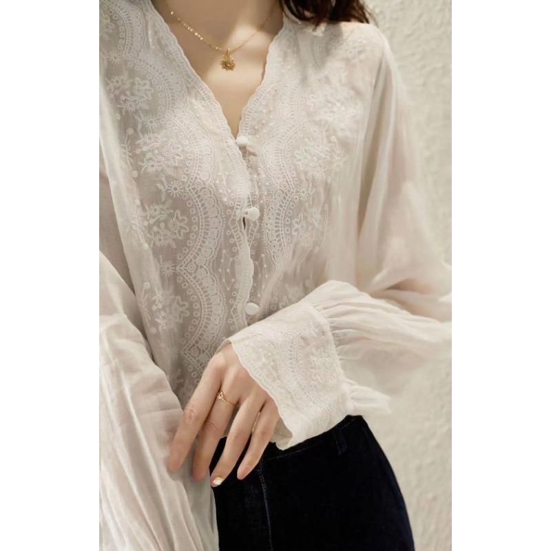 GELITAYIN V-Neck Long Sleeve L - Casual Loose Linen Shirt Dress ulasan dan harga