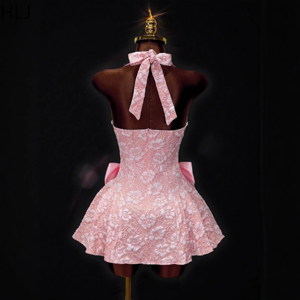 HLJ Y2K Sexy Jacquard Patchwor - Y2K Backless Halter Mini Dress ulasan dan harga