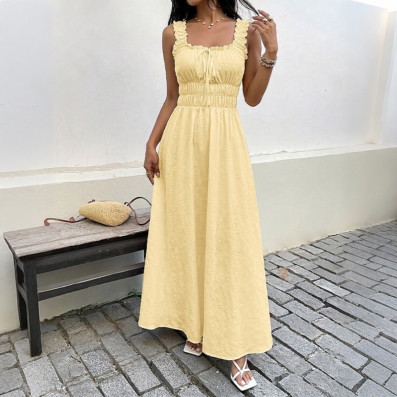 Summer Sleeveless Square Neck  - Boho Summer Beach Maxi Dress ulasan dan harga