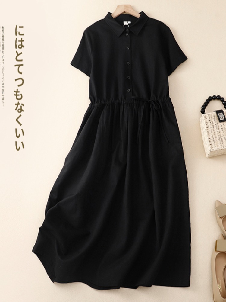 Outlet Cotton Lin Women's Dres - Korean Style A Line Shirt Dress ulasan dan harga