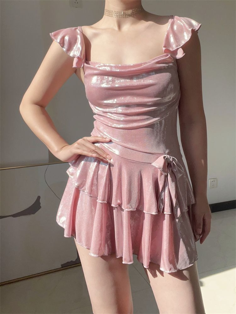 Flattering Shiny Pink Swimwear - Skirts ulasan dan harga
